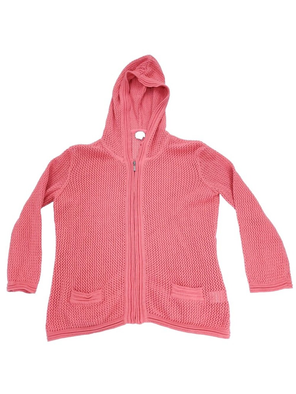 Jaclyn Smith Cardigan Sweater Womens Large Pink Hooded Knit Crochet Full Zip